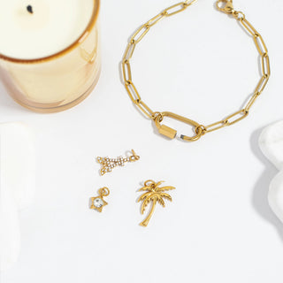 18k Gold PVD Stainless Steel Paperclip Carabiner Bracelet