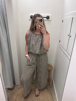 Milan Eyelet Wide Leg Pants - Mocha