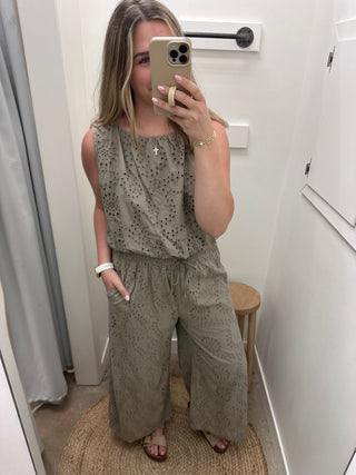 Milan Eyelet Wide Leg Pants - Mocha