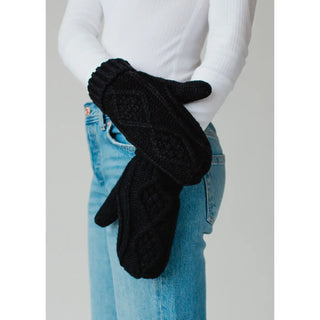Anica Black Cable Knit Mittens
