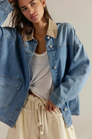 We The Free Lemon Oversized Denim Jacket - Berry Blues // Free People