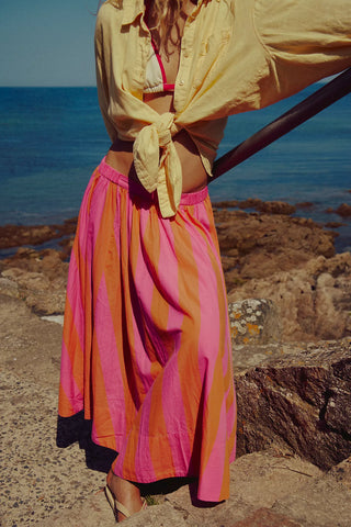 Lowen Midi Stripe Skirt - Pink Combo // Free People