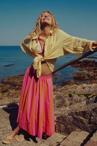 Lowen Midi Stripe Skirt - Pink Combo // Free People