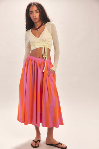 Lowen Midi Stripe Skirt - Pink Combo // Free People