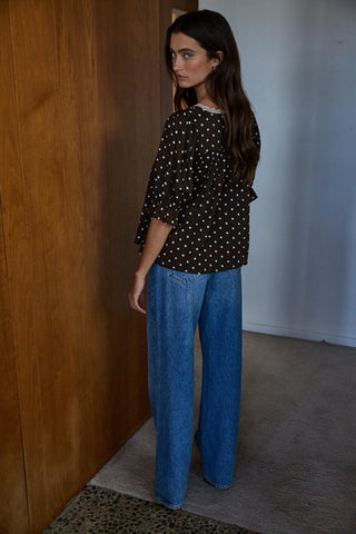 Charlotte Ribbon Dotted Top - Dark Brown