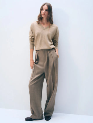 White & Warren Cashmere V Neck - Taupe Heather