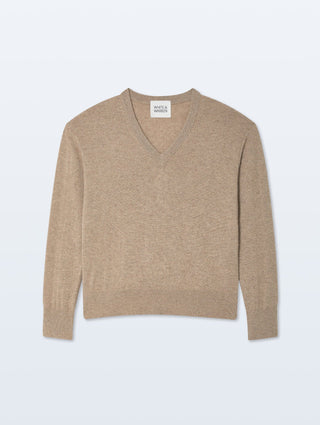White & Warren Cashmere V Neck - Taupe Heather