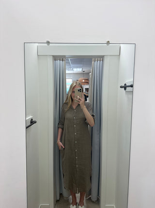 Arden Linen Button Down Midi Dress - Mocha