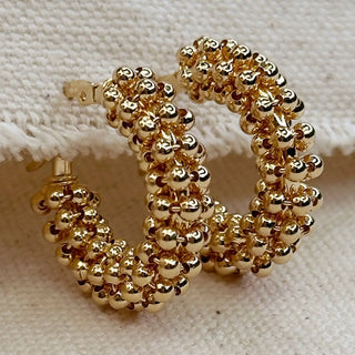 18k Gold Filled Beaded Cluster Hoop Earrings