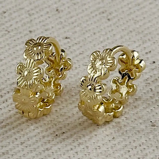 18k Gold Filled Flower Huggies Hoop Earrings