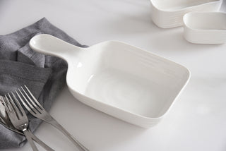 White Porcelain Serving Dish With Handle