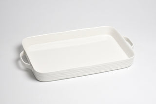 White Porcelain Rectangular Tray with Handles