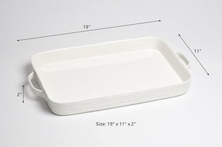 White Porcelain Rectangular Tray with Handles