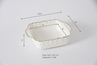 Gold Rimmed 8” x 8” Square Porcelain Baking Dish