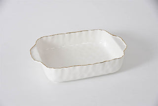Gold Rimmed 11” x 9” Rectangular Porcelain Baking Dish