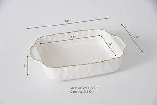 Gold Rimmed 11” x 9” Rectangular Porcelain Baking Dish