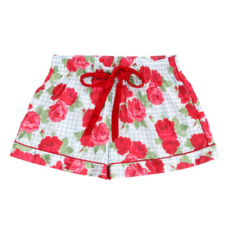 Blue Gingham + Red Roses Short Sleeve Pajama Set