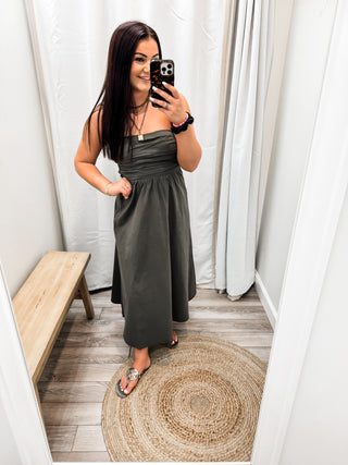 Annalise Tube Ruched Maxi Dress Olive
