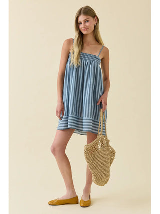 Bluebell Coastal Smocked Stripe Cami Dress - Blue Stripe