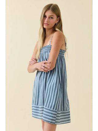 Bluebell Coastal Smocked Stripe Cami Dress - Blue Stripe