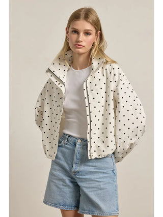 Audrey Polka Dot High Neck Drawstring Jacket