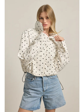 Audrey Polka Dot High Neck Drawstring Jacket