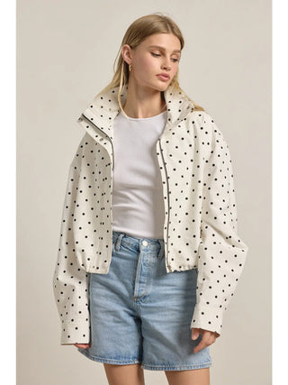 Audrey Polka Dot High Neck Drawstring Jacket