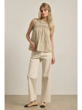 Marlowe Gingham Ruffle Blouse - Beige