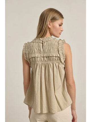 Marlowe Gingham Ruffle Blouse - Beige