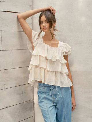 Juliet Textured Tiered Ruffle Blouse - Cream