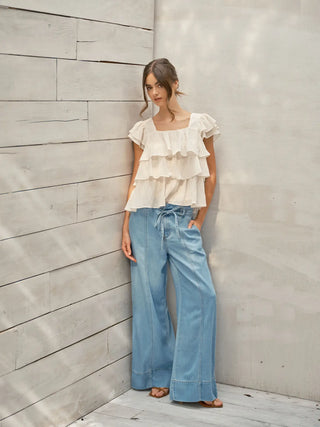 Juliet Textured Tiered Ruffle Blouse - Cream