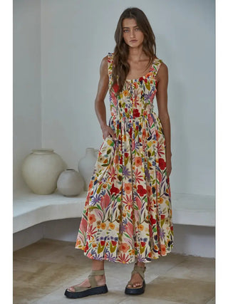 Ella Floral Printed Dress - Desert Tan Multi
