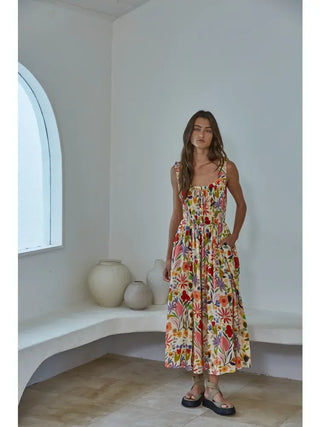 Ella Floral Printed Dress - Desert Tan Multi