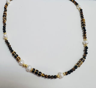 Tiger Eye & Pearl Beaded Necklace