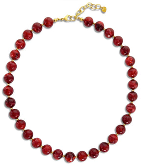 Garnet Red Round Resin Bead Necklace
