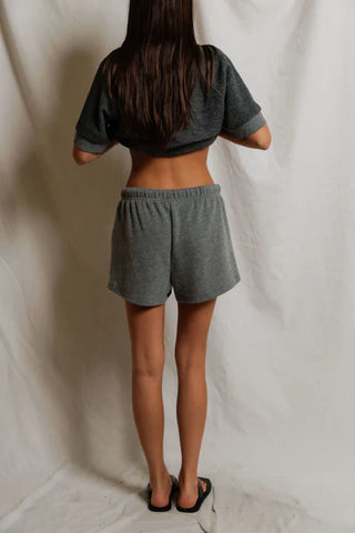 Layla French Terry Sweat Shorts - Dark Heather Grey // Perfect White Tee