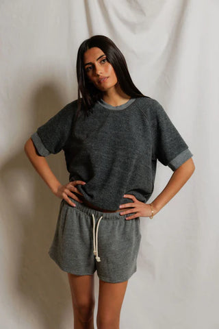 Layla French Terry Sweat Shorts - Dark Heather Grey // Perfect White Tee