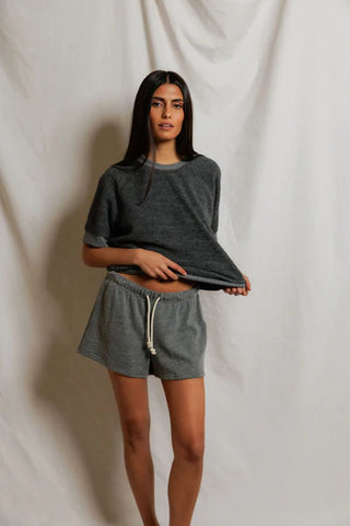 Layla French Terry Sweat Shorts - Dark Heather Grey // Perfect White Tee