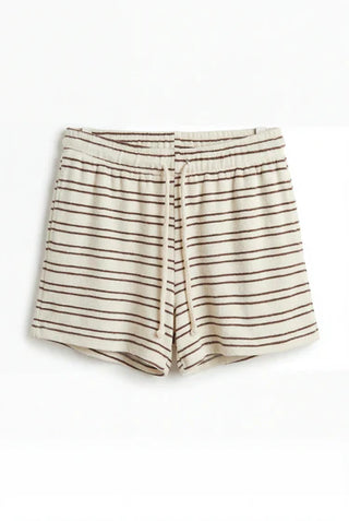 Summer Stripe Loop Terry Shorts - Natural/Chocolate // Perfect White Tee