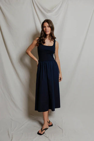 Fabiola Poplin Tank Mini Dress - Navy // Perfect White Tee