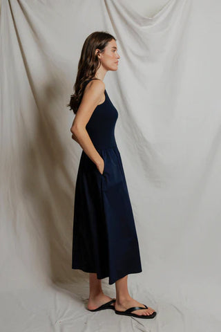 Fabiola Poplin Tank Mini Dress - Navy // Perfect White Tee