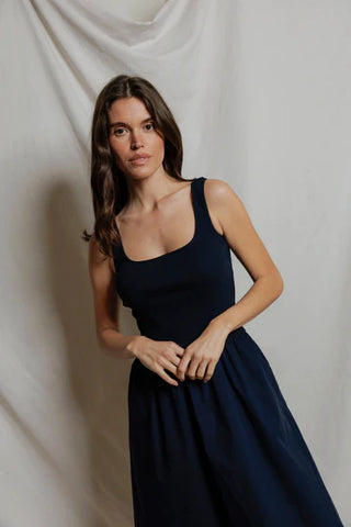 Fabiola Poplin Tank Mini Dress - Navy // Perfect White Tee