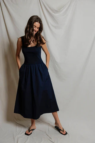 Fabiola Poplin Tank Mini Dress - Navy // Perfect White Tee