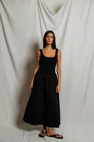 Fabiola Poplin Tank Mini Dress - True Black // Perfect White Tee
