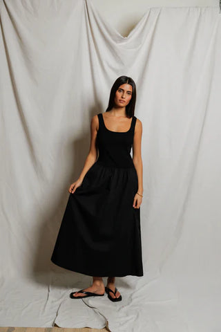 Fabiola Poplin Tank Mini Dress - True Black // Perfect White Tee