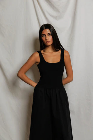 Fabiola Poplin Tank Mini Dress - True Black // Perfect White Tee