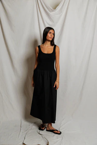 Fabiola Poplin Tank Mini Dress - True Black // Perfect White Tee