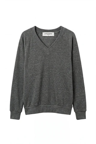Sinead Relaxed French Terry V Neck Sweatshirt - Dark Heather Grey // Perfect White Tee