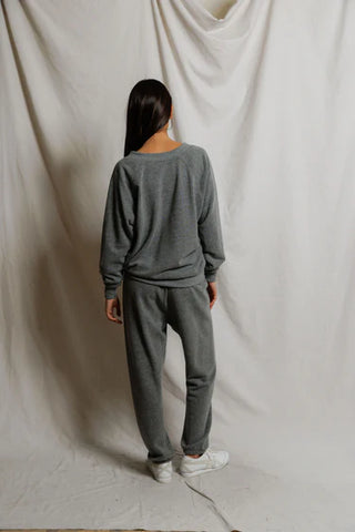 Sinead Relaxed French Terry V Neck Sweatshirt - Dark Heather Grey // Perfect White Tee