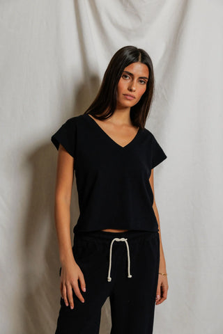 Pearl Japanese Jersey V Neck Tee - True Black // Perfect White Tee